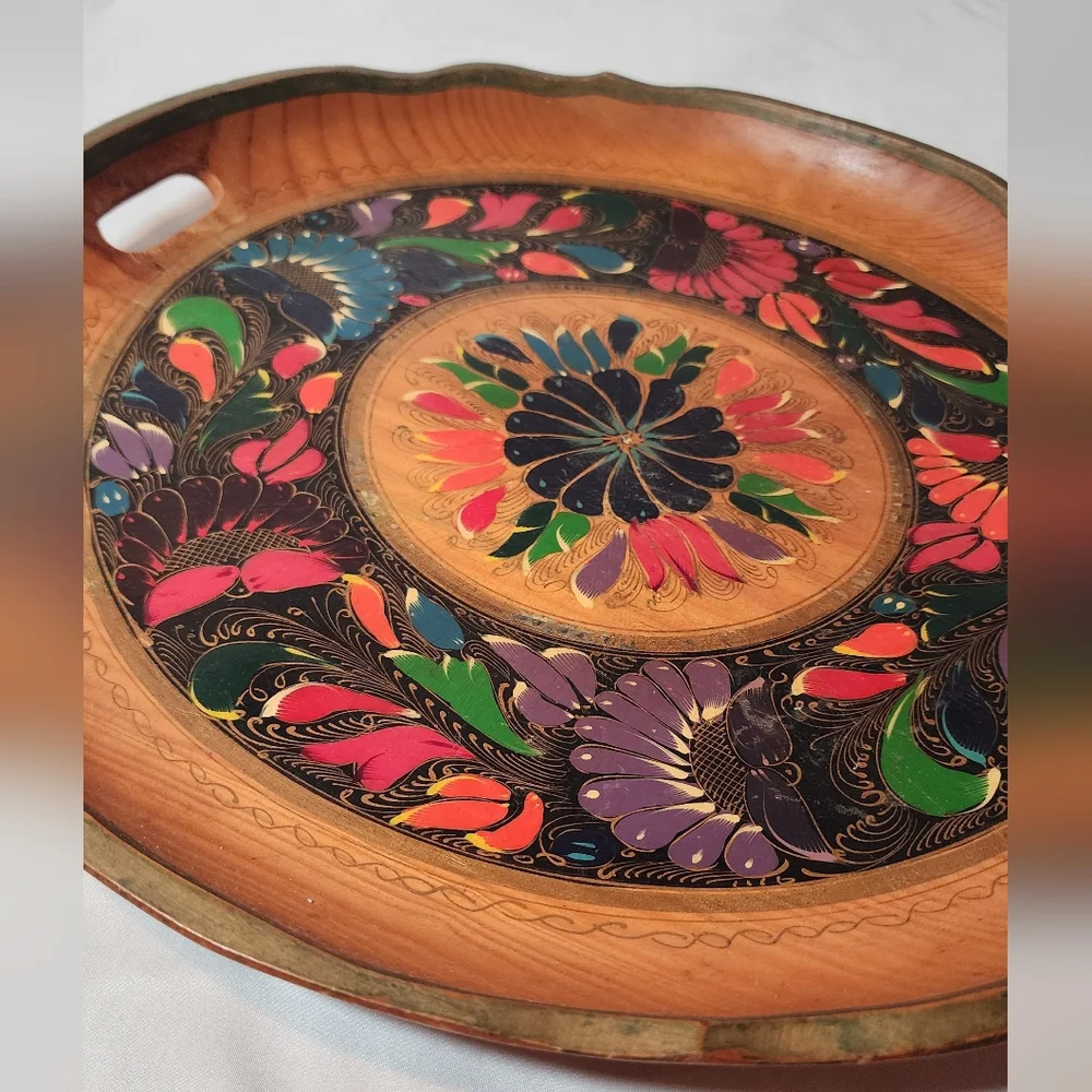 Colorful Handcrafted Wooden Serving Tray